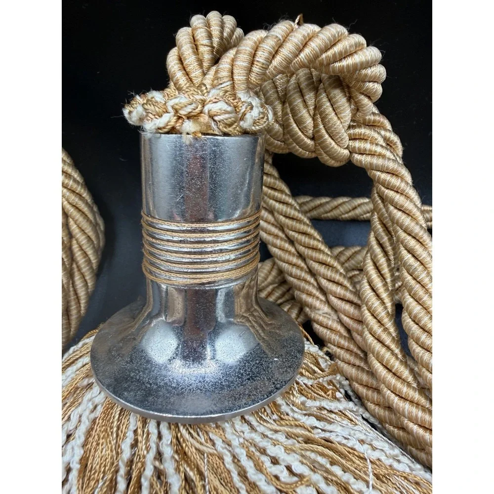 Vintage Gold & Cream‎ Braided Rope Metal Top Tassels Tie Backs 28